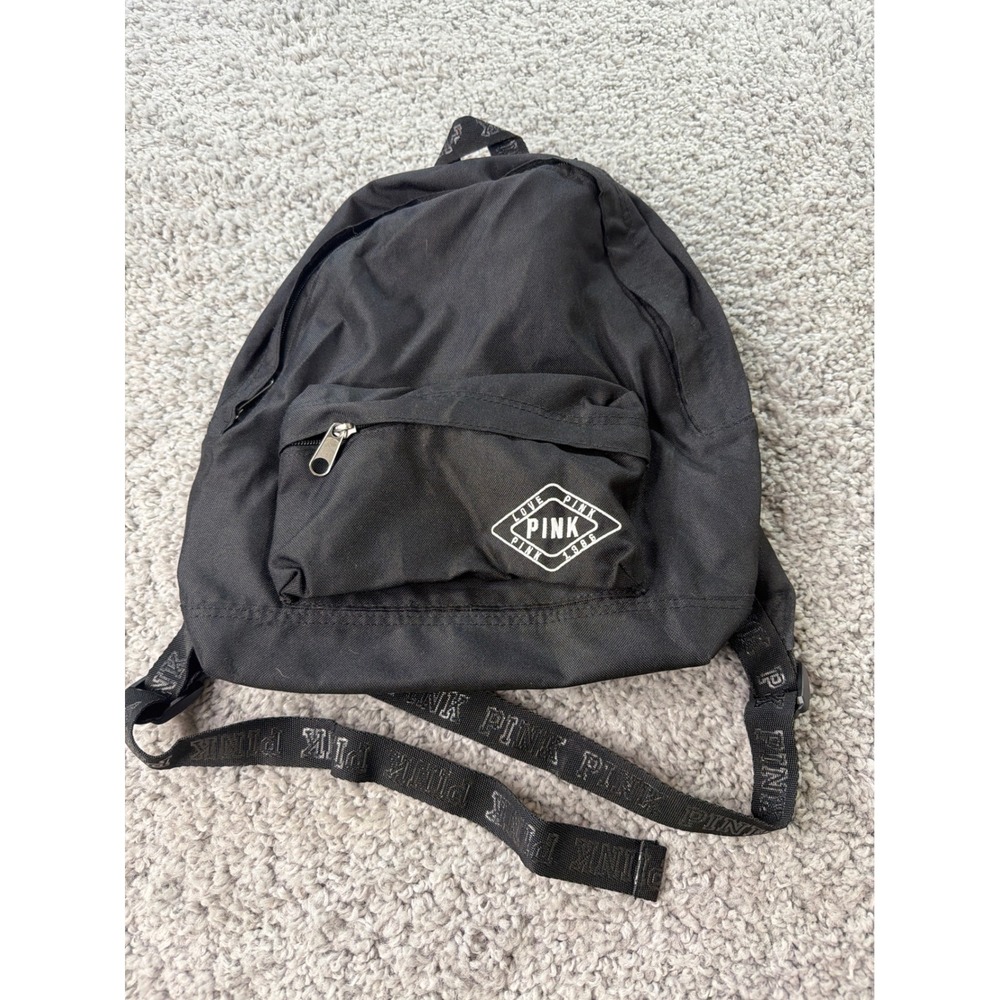 Victorias Secret PINK Mini Backpack Black Logo Strap Bag